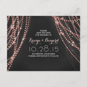 romantic string lights chalkboard save the date announcement postcard