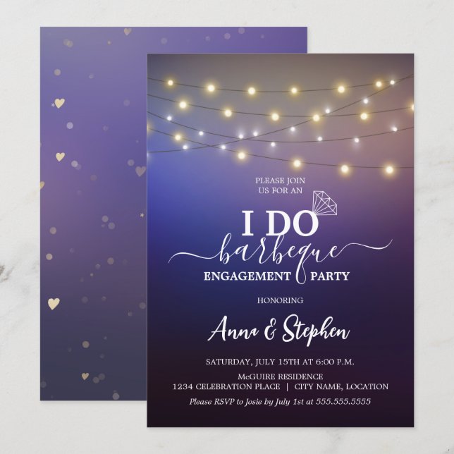 Romantic String Lights I Do BBQ Engagement Party Invitation (Front/Back)
