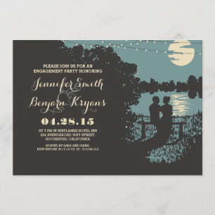 Romantic string lights outdoor engagement party invitation