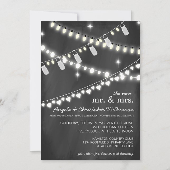 Romantic String Lights Reception Only Invitation (Front)