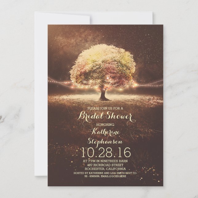 romantic string lights tree fall bridal shower invitation (Front)