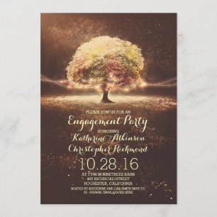romantic string lights tree fall engagement party invitation