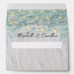 Romantic String Lights Your Names Beach Wedding Envelope