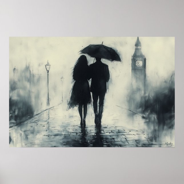 Romantic Stroll in the Rain under Big Ben Poster (Front)