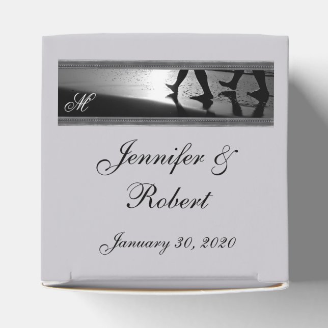 Romantic Stroll Monogram in Silver Black Wedding Favour Box (Top)