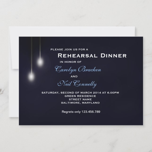 Romantic Strret Light Blue Rehearsal Dinner Card (Front)