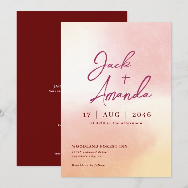 Romantic stunning Watercolor wedding invitations (Front/Back)