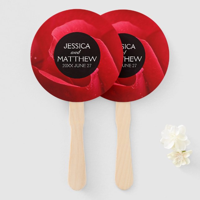 Romantic Stylish Red Rose Floral Wedding Hand Fan (Front and Back)