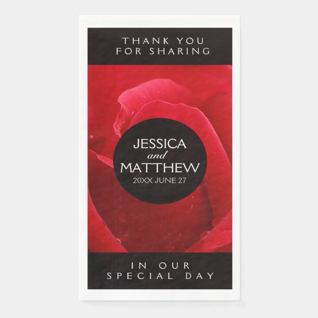 Romantic Stylish Red Rose Floral Wedding Napkin (Front)