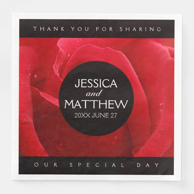Romantic Stylish Red Rose Floral Wedding Napkin (Front)