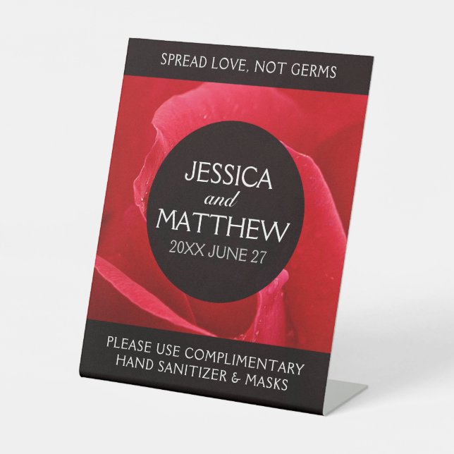 Romantic Stylish Red Rose Floral Wedding Safety Pe Pedestal Sign (Front)