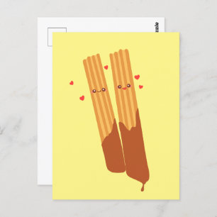 Romantic Sugary Spanish Churros With Chocolate Postcard