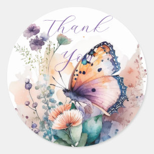 Romantic summer butterfly thank you  classic round sticker