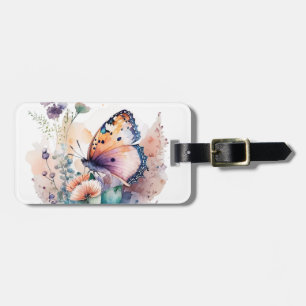 Romantic summer flowers and butterfly luggage tag