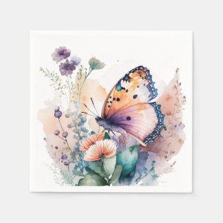 Romantic summer flowers and butterfly  napkin