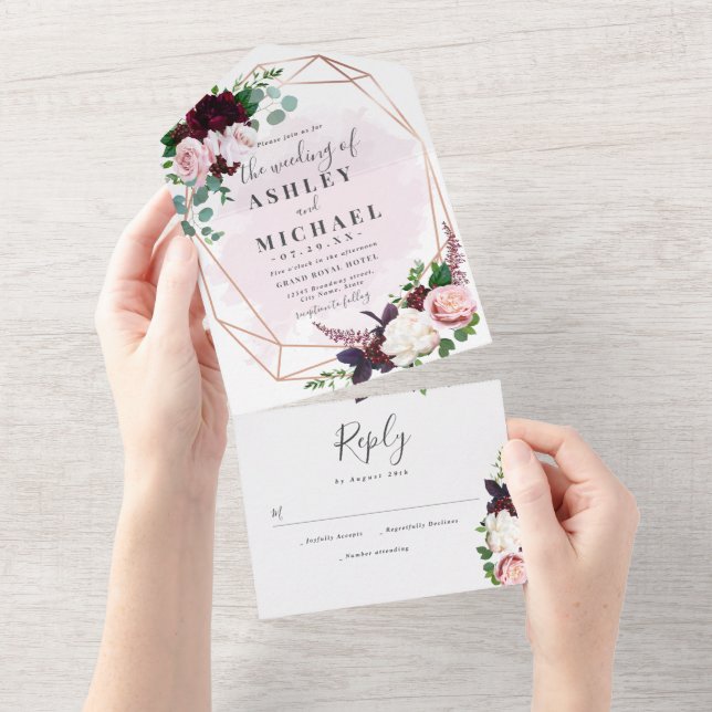  Romantic summer garden flowers wedding All In One Invitation (Tearaway)