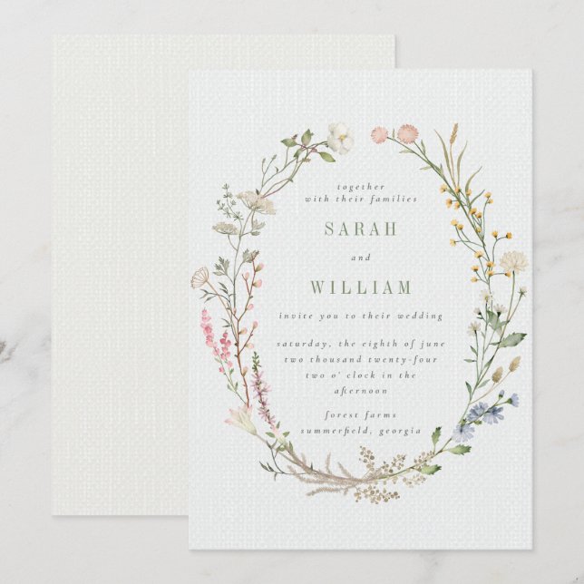 Romantic summer meadow Wedding Invitation (Front/Back)