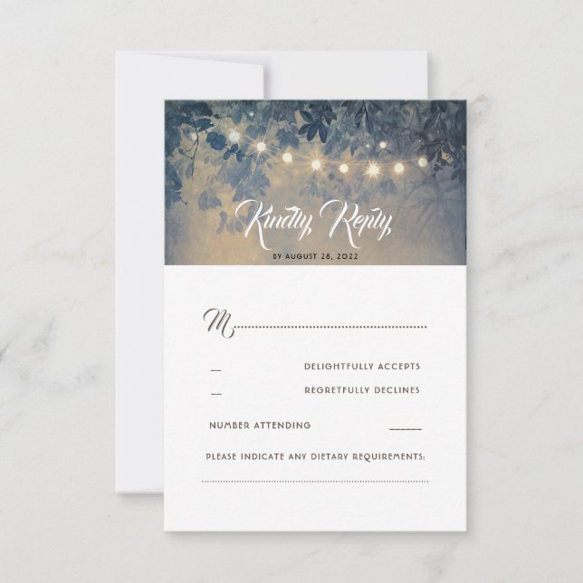 Romantic Summer Night Rustic Wedding RSVP (Front)