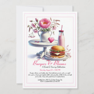 Romantic Summer Party Watercolor Burger & Pink  Invitation