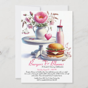 Romantic Summer Party Watercolor Burger & Pink  Invitation