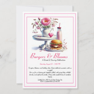Romantic Summer Party Watercolor Burger & Pink  Invitation