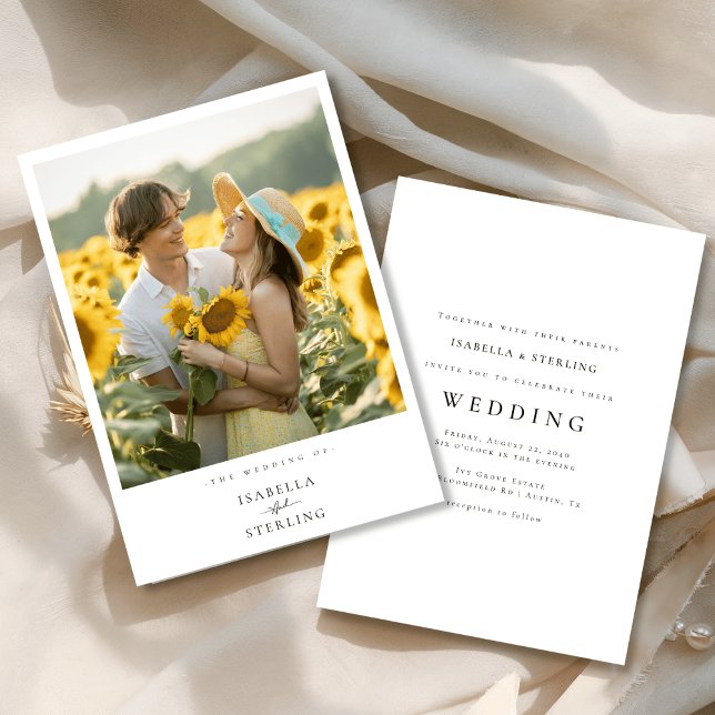 Romantic Sunflower Photo Minimalist Wedding Invitation (Creator Uploaded)
