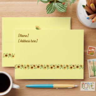 Romantic Sunflower Rustic Yellow Wedding Envelope