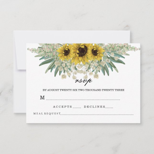 Romantic Sunflower Watercolor Pattern RSVP Card (Front)