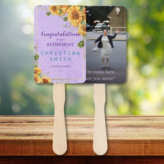 Romantic Sunflower Watercolor Retirement Party Hand Fan (Romantic Sunflower Watercolor Retirement Party)