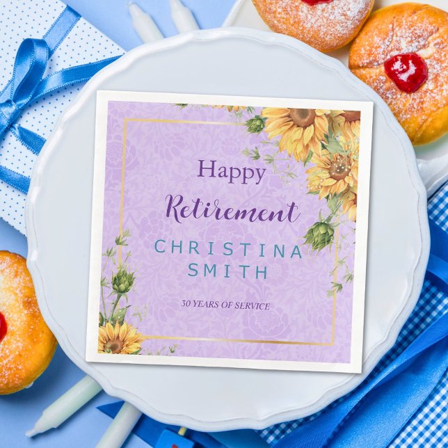 Romantic Sunflower Watercolor Retirement Party Napkin (Romantic Sunflower Watercolor Retirement Party)