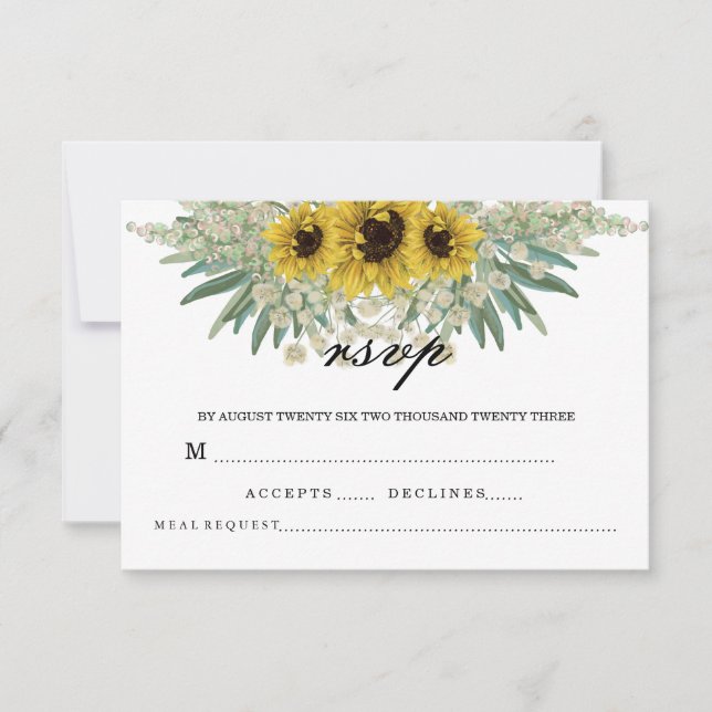 Romantic Sunflower Watercolor RSVP Card (Front)