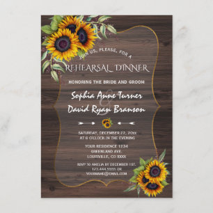 Romantic Sunflowers Wood Rehearsal Dinner Invitation