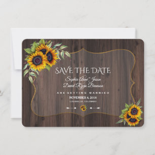 Romantic Sunflowers Wood Wedding Save The Date