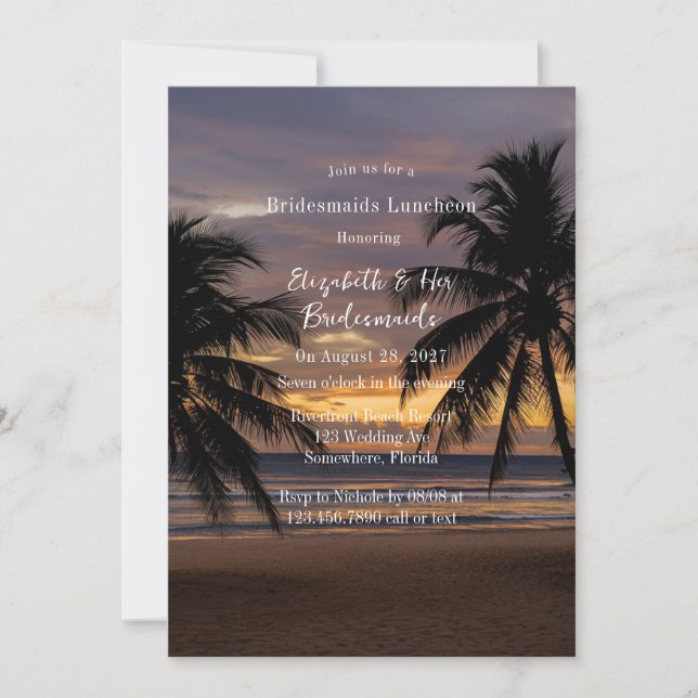 Romantic Sunset Beach Bridesmaids Luncheon  Invitation (Front)