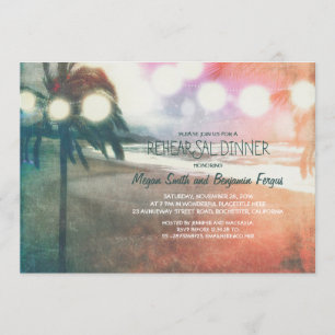 Romantic Sunset Beach Lanterns Rehearsal Dinner Invitation