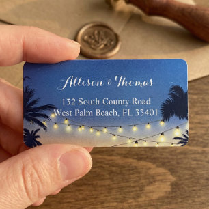 Romantic Sunset Beach Palm Tree String Lights Label