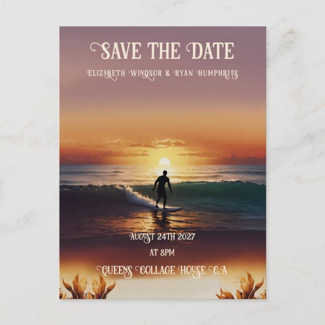 Romantic Sunset Beach Scene with Tropical Elegance Postcard (Front)