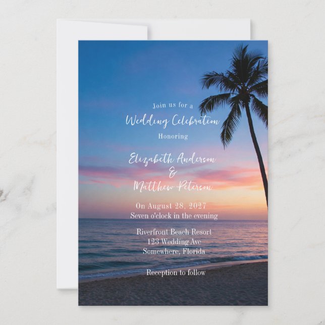Romantic Sunset Beach Wedding Celebration  Invitation (Front)