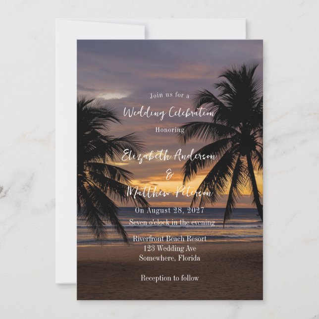 Romantic Sunset Beach Wedding Celebration Invitation (Front)