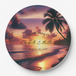 Romantic Sunset Beach Wedding Paper Plate