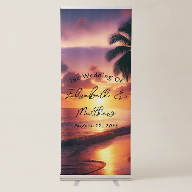Romantic Sunset Beach Wedding Retractable Banner (Front)