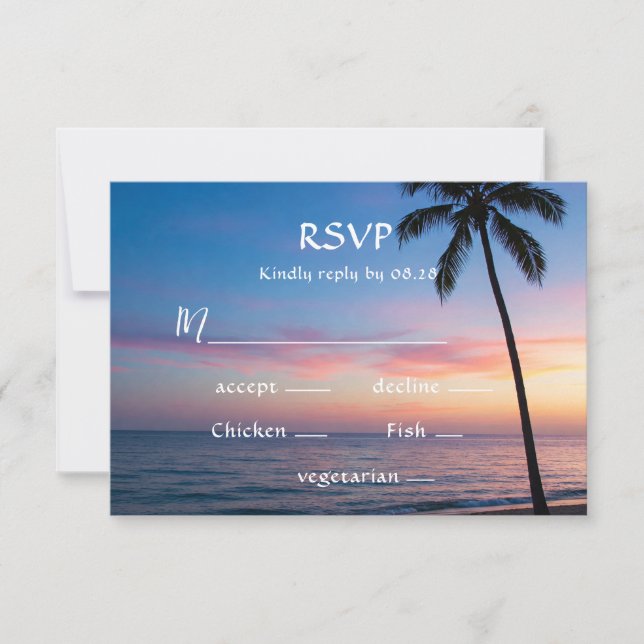 Romantic Sunset Beach Wedding RSVP Cards (Front)