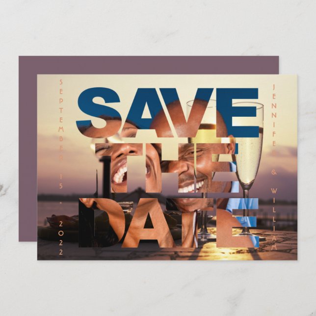 Romantic Sunset Champagne Flutes Photo Wedding Save The Date (Front/Back)