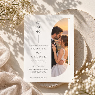 Romantic Sunset Couple Arch Photo Wedding Invitation