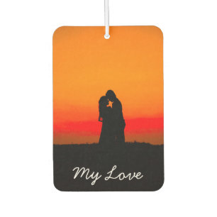 Romantic Sunset Couple Kissing My Love Typography  Car Air Freshener