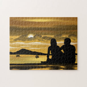 Romantic Sunset Lake Couple Puzzle Gift