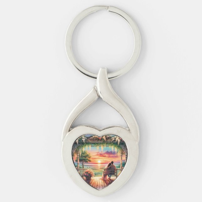 Romantic Sunset Porch View Illustration Key Ring (Front)