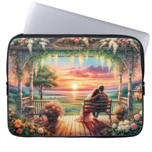 Romantic Sunset Porch View Illustration Laptop Sleeve