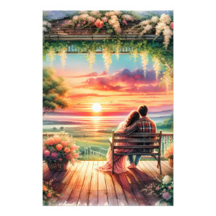 Romantic Sunset Porch View Illustration Photo Print