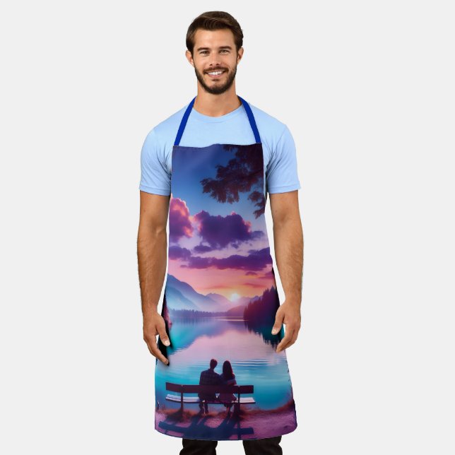 Romantic Sunset purple Teals Blues  Apron (Worn)